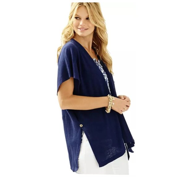 Lilly Pulitzer Myra Cardigan L/XL True Navy 100% Linen NWT - Picture 8 of 8